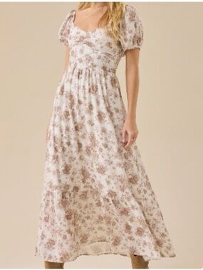 Altar'd State Cream Maxi Dress with Brown Floral Print